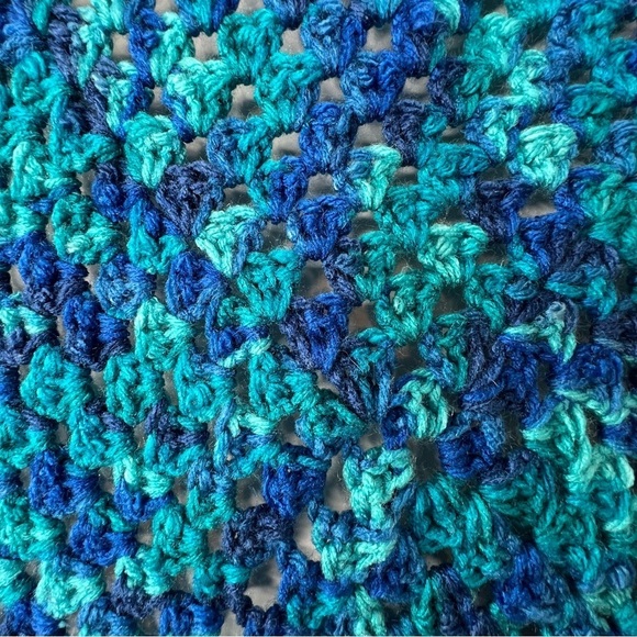 Handmade Crocheted Blue,Yellow & White Granny Blanket Afghan 48"x 56" - Picture 3 of 3